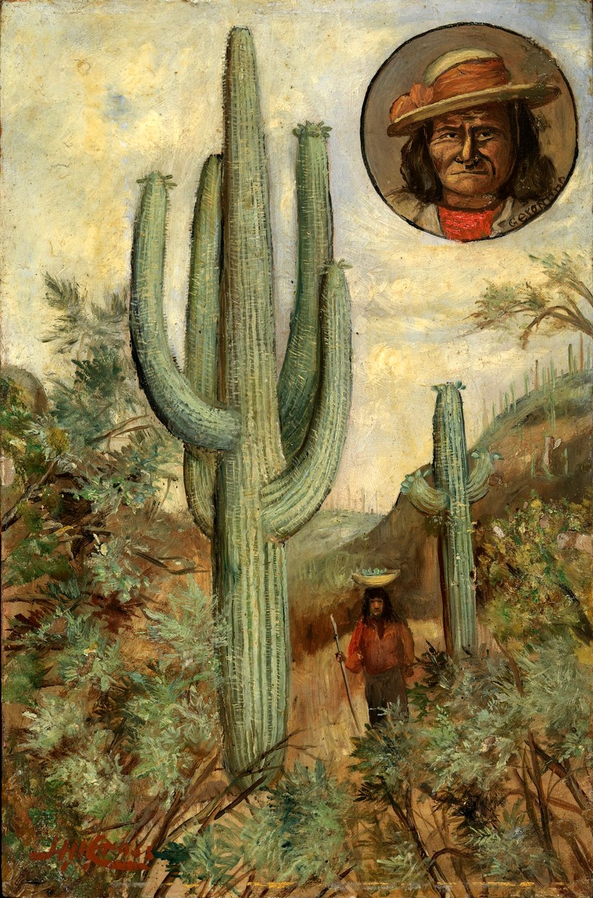 Cactuslandschap met portret van Geronimo door Henry H. Cross