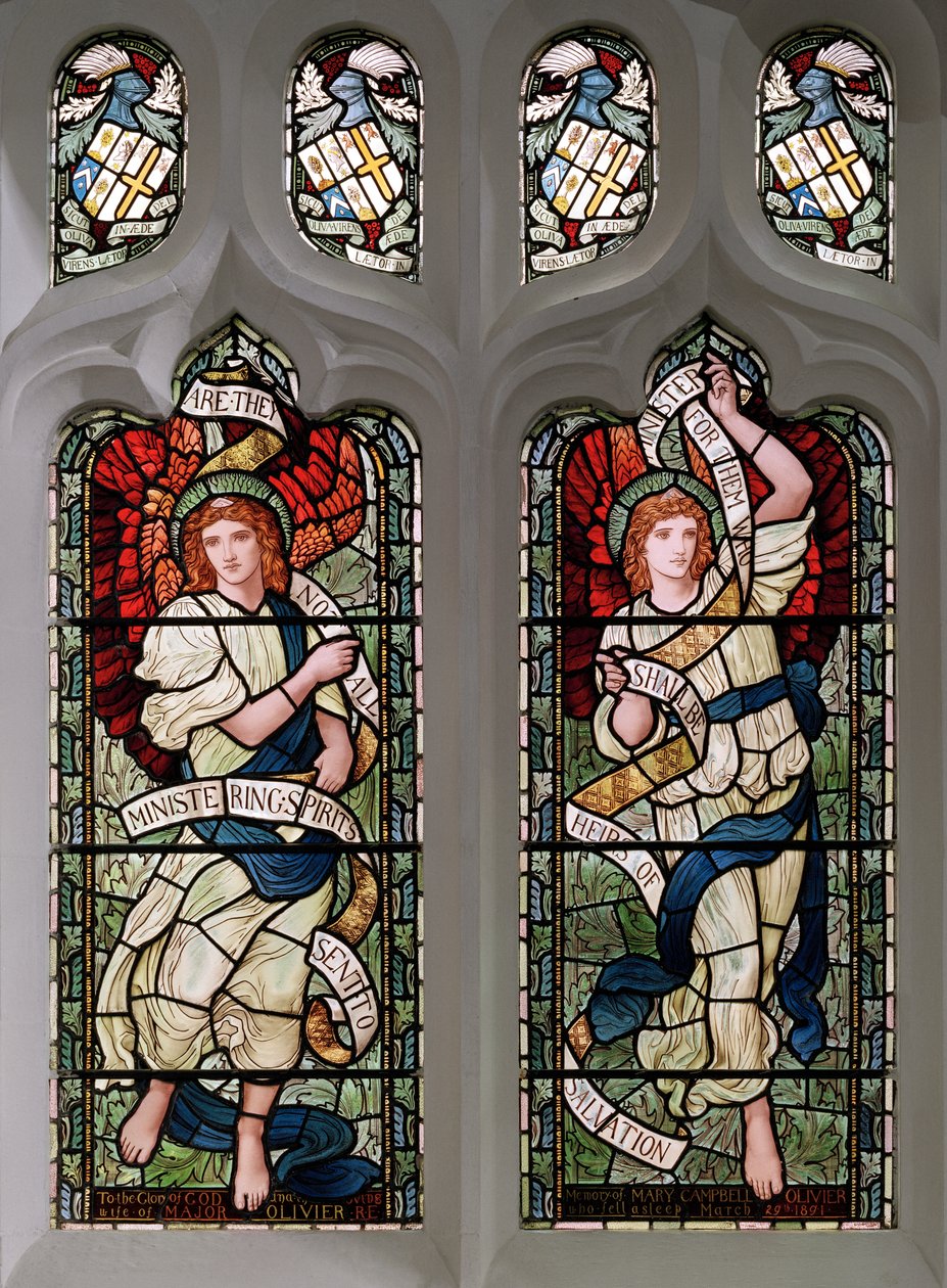 Grasmere, St Oswald, James Powell & Sons, Henry Holiday, Dienende Engelen, 1893 door Henry Holiday