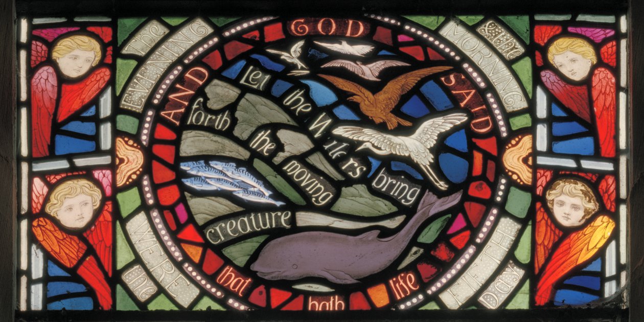 Laat de Wateren Voortbrengen, Benedicite Raam (detail) door Henry Holiday