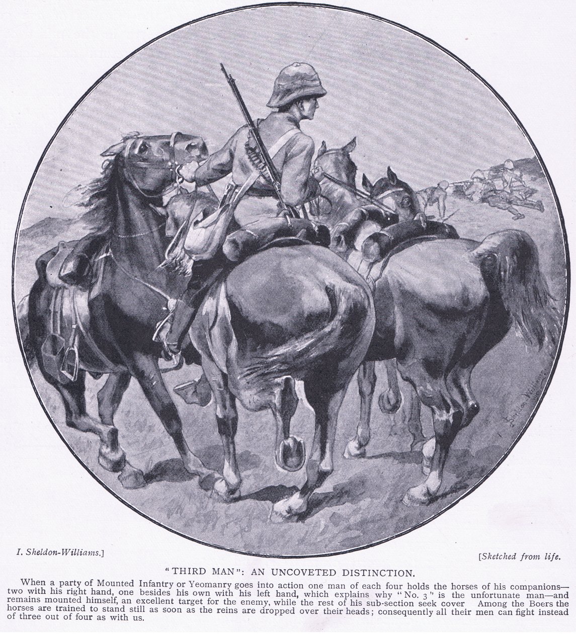 Derde man een ongewenste onderscheiding, uit After Pretoria: The Guerilla War gepubliceerd door Harmsworth Bros Limited, 1901 door Henry Inglis Jodrel Sheldon Williams