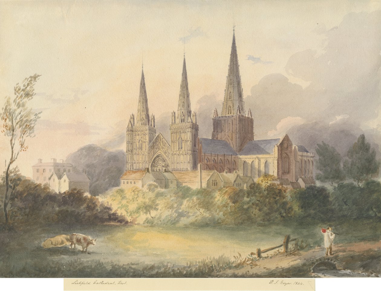 Lichfield Kathedraal - West Uitzicht door Henry James Noyes