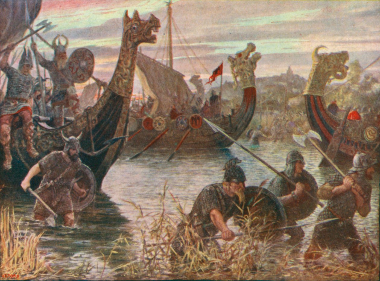 Een Deense inval (kleurenlitho) door Henry Justice Ford