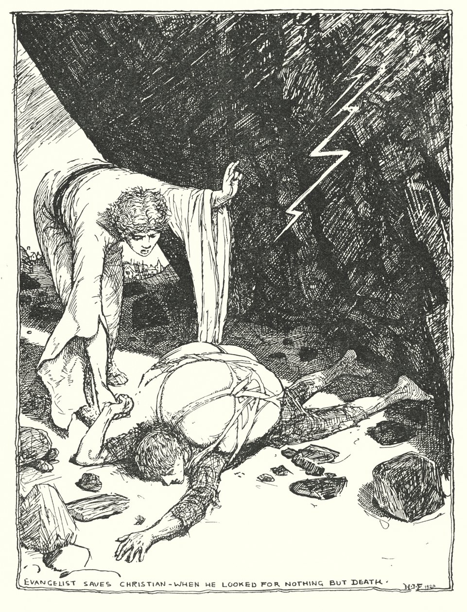 Illustratie voor De Pelgrimstocht door John Bunyan (litho) door Henry Justice Ford