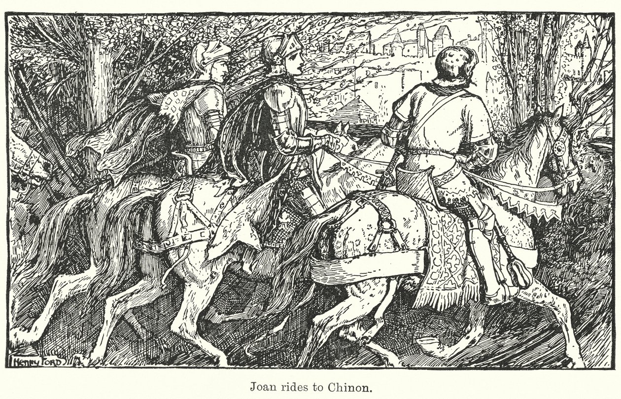 Joan rijdt naar Chinon (litho) door Henry Justice Ford