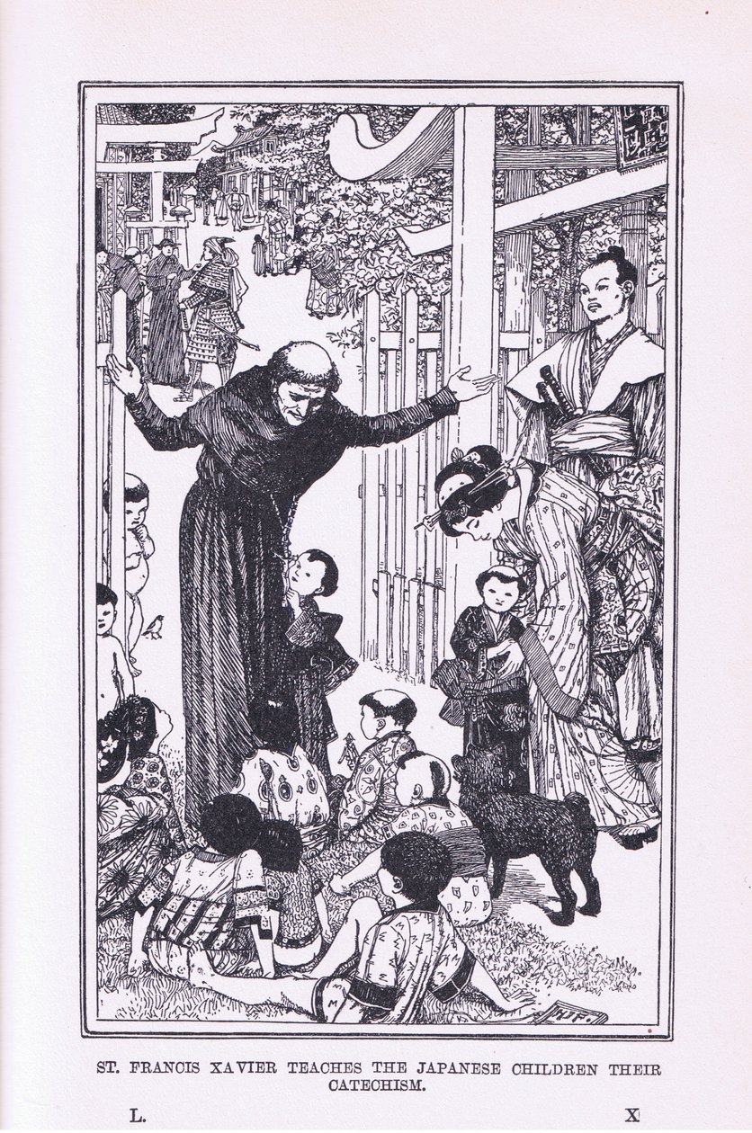 Sint Franciscus Xaverius leert de Japanse kinderen hun catechismus, 1912 door Henry Justice Ford