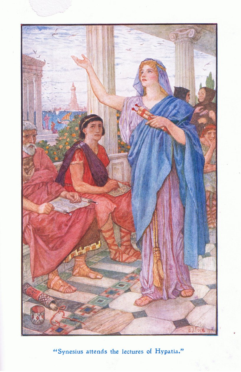 Synesius woont de lezingen van Hypatia bij door Henry Justice Ford