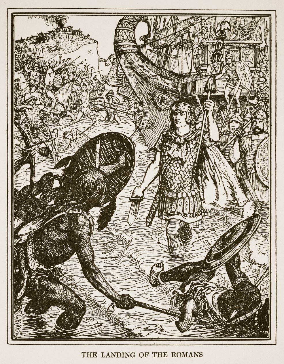 De landing van de Romeinen, illustratie uit 