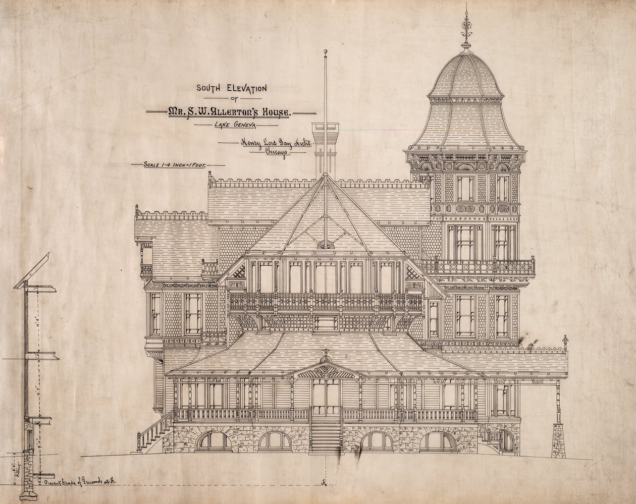 Huis voor de heer S.W. Allerton, Lake Geneva, Wisconsin: Zuidelijke elevatie door Henry Lord Gay
