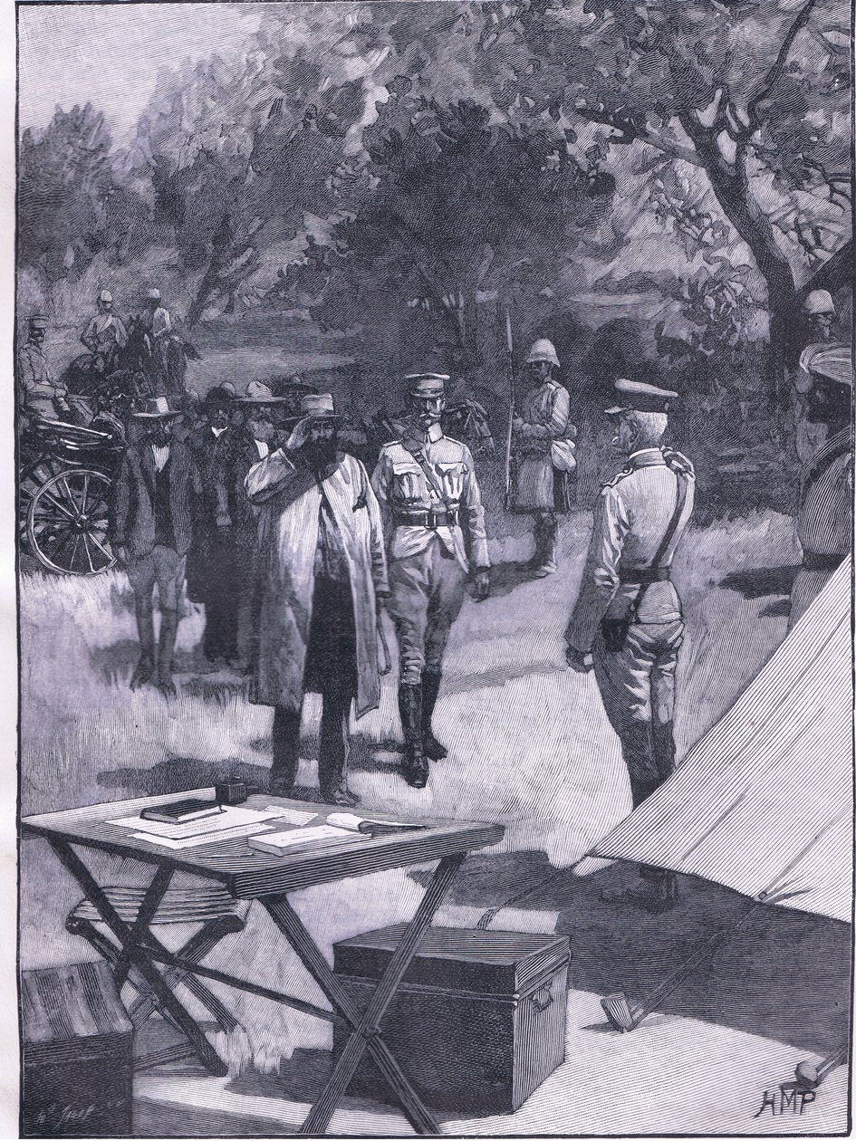 De overgave van Cronje, illustratie uit Cassells Geschiedenis van Engeland, 1900s door Henry Marriott Paget