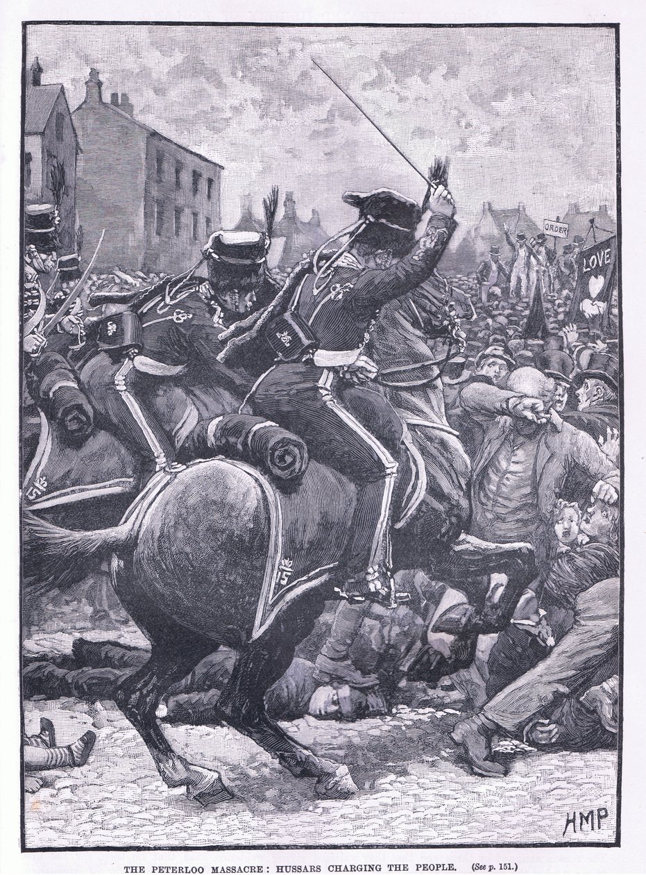Het Peterloo-bloedbad: Huzaren die de mensen aanvallen AD 1819 door Henry Marriott Paget