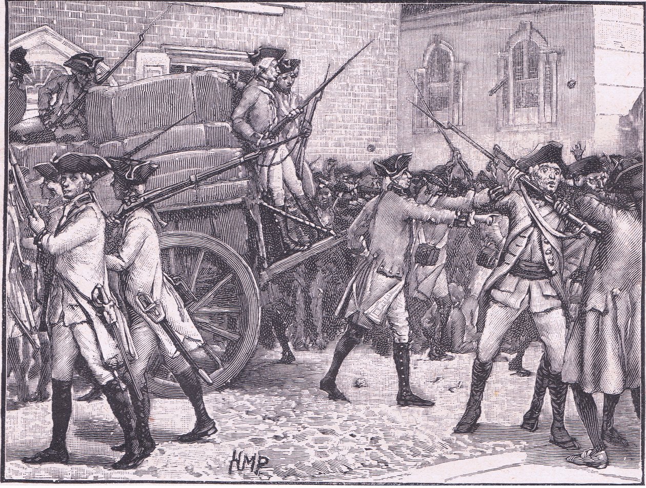 Troepen begeleiden het gestempelde papier naar het stadhuis, New York AD 1765 door Henry Marriott Paget