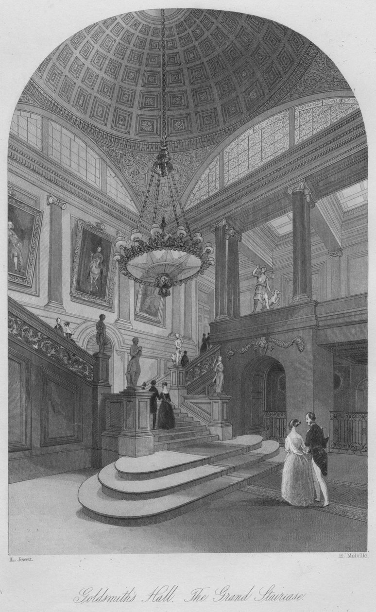 Goldsmiths Hall. De grote trap, ca. 1841 door Henry Melville