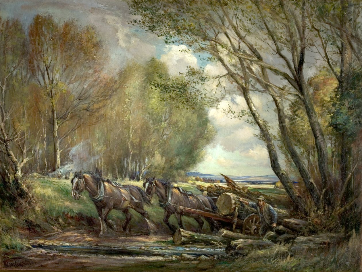 Hout slepen, Stirlingshire, Schotland door Henry Morley