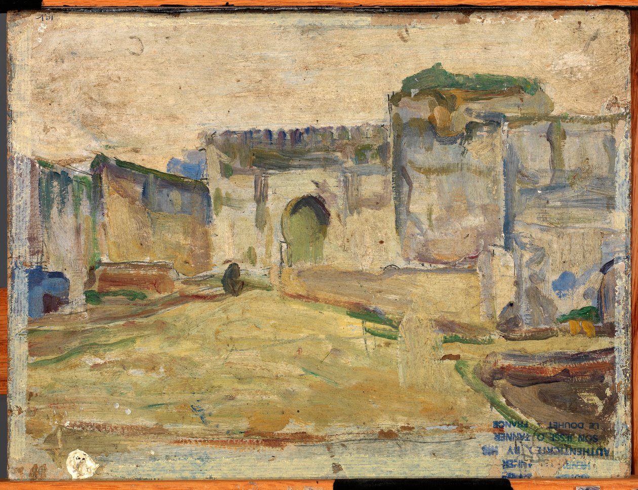 Straatbeeld, Tanger (gekanteelde architectuur) door Henry Ossawa Tanner