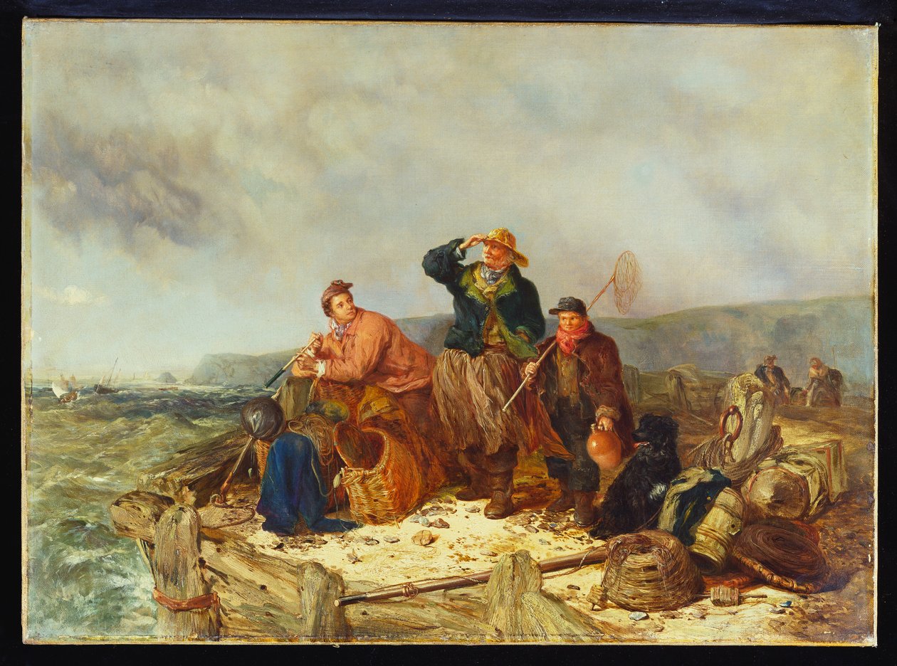 Vissers op een kade tijdens een storm door Henry Parker