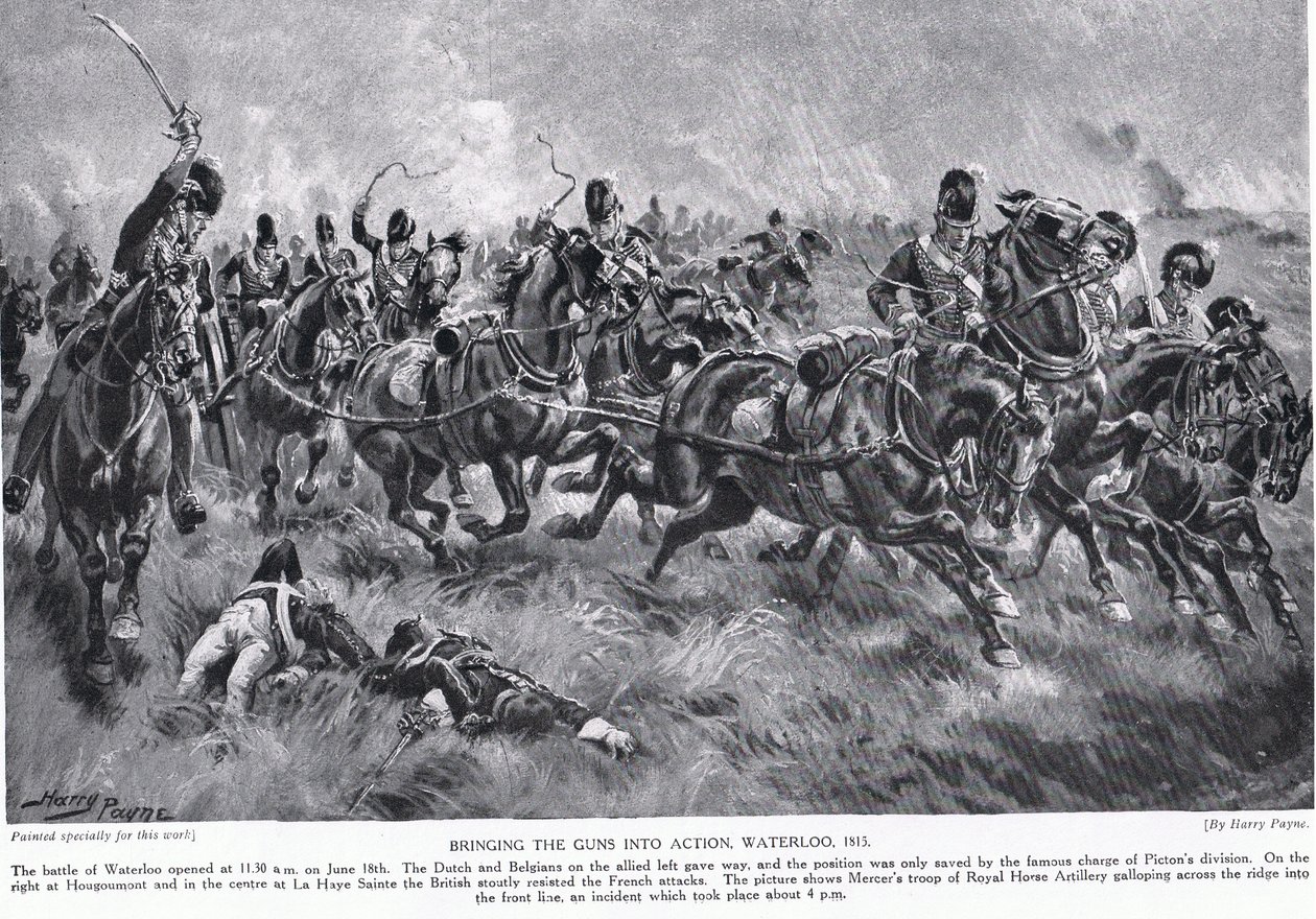 Het in actie brengen van de kanonnen, Waterloo, illustratie uit 
