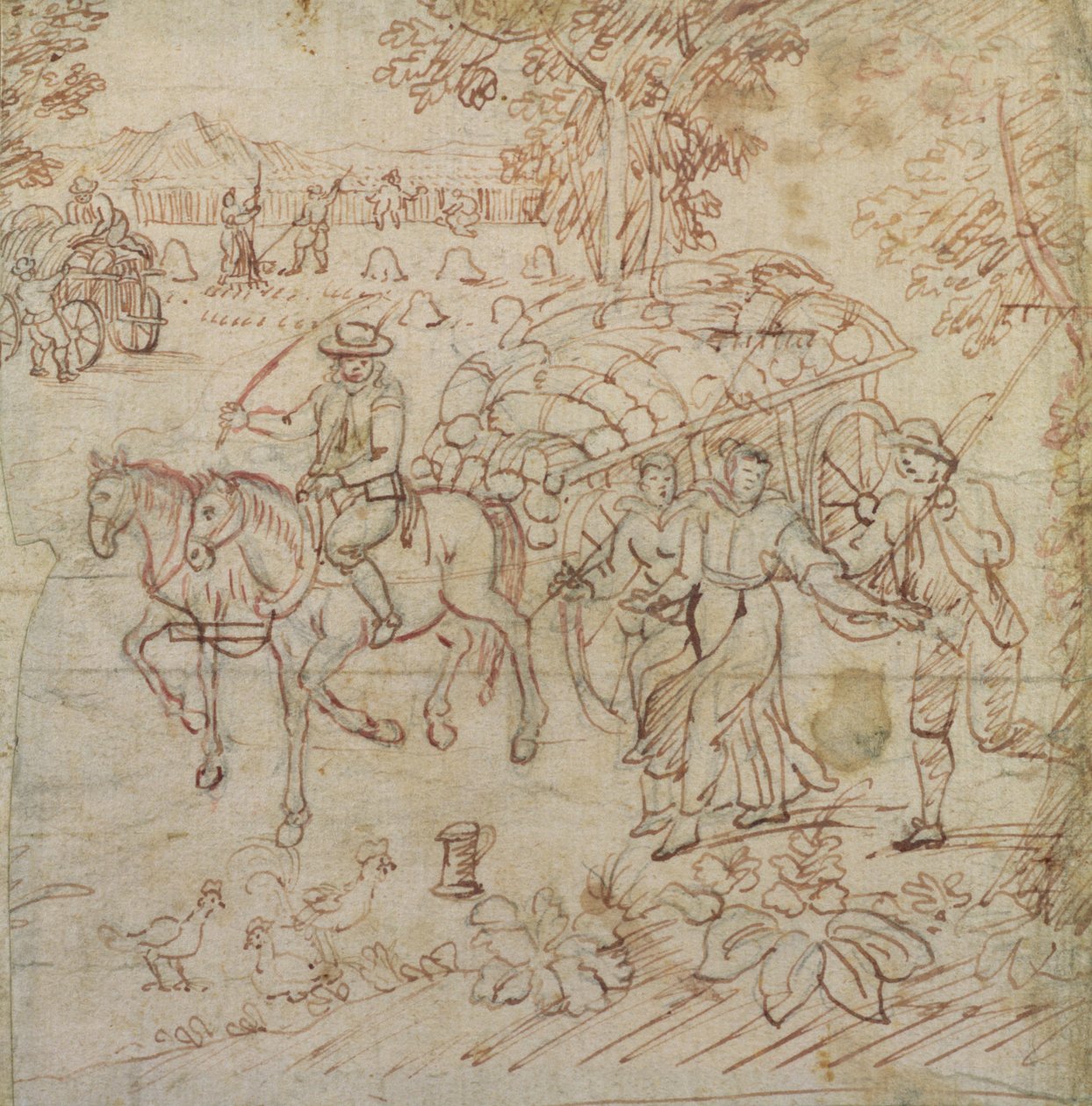 Landschap met oogsters die naar huis terugkeren, c.1595-1605 door Henry Peacham