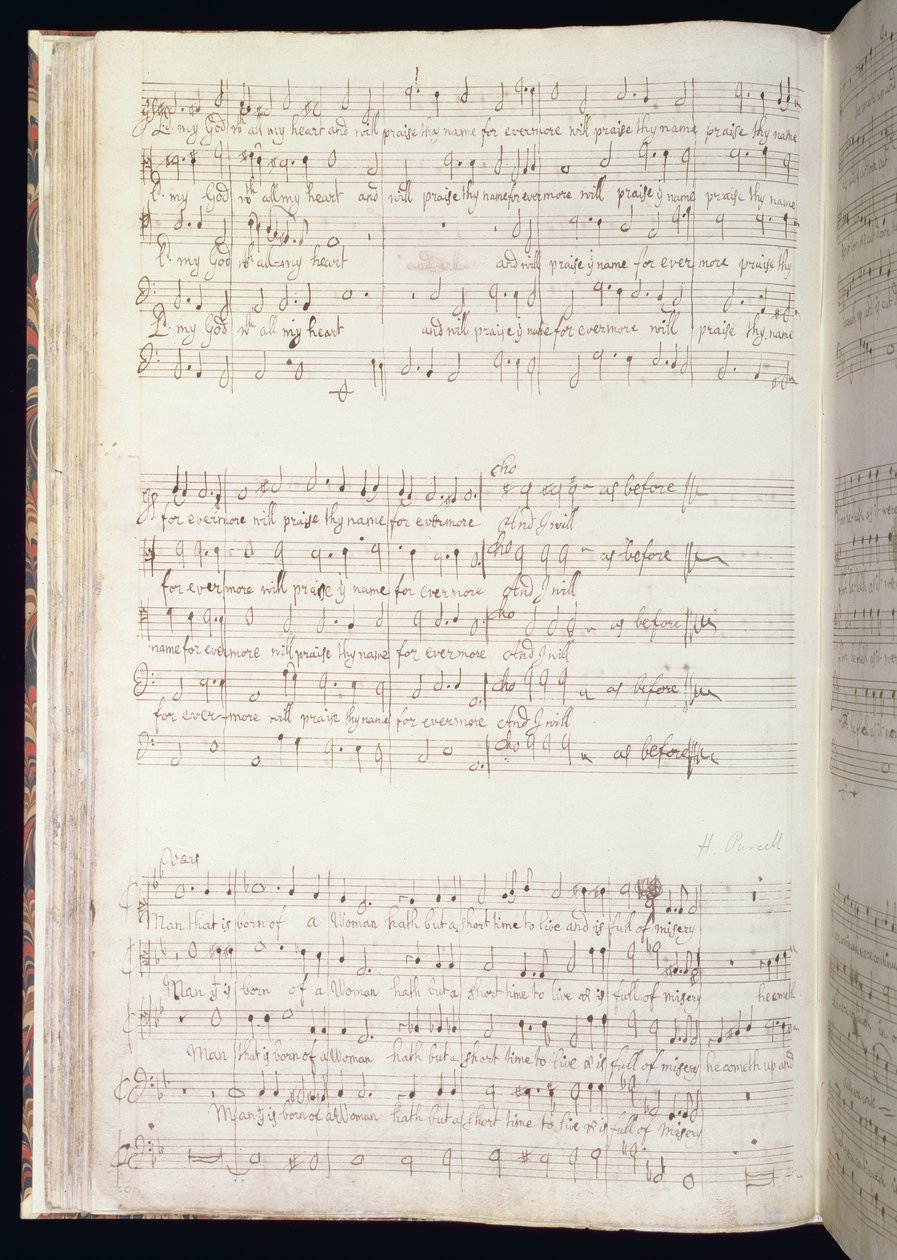 Man die uit een vrouw is geboren, pagina uit een volume van Engelse Anthems gecomponeerd en geschreven door Henry Purcell door Henry Purcell