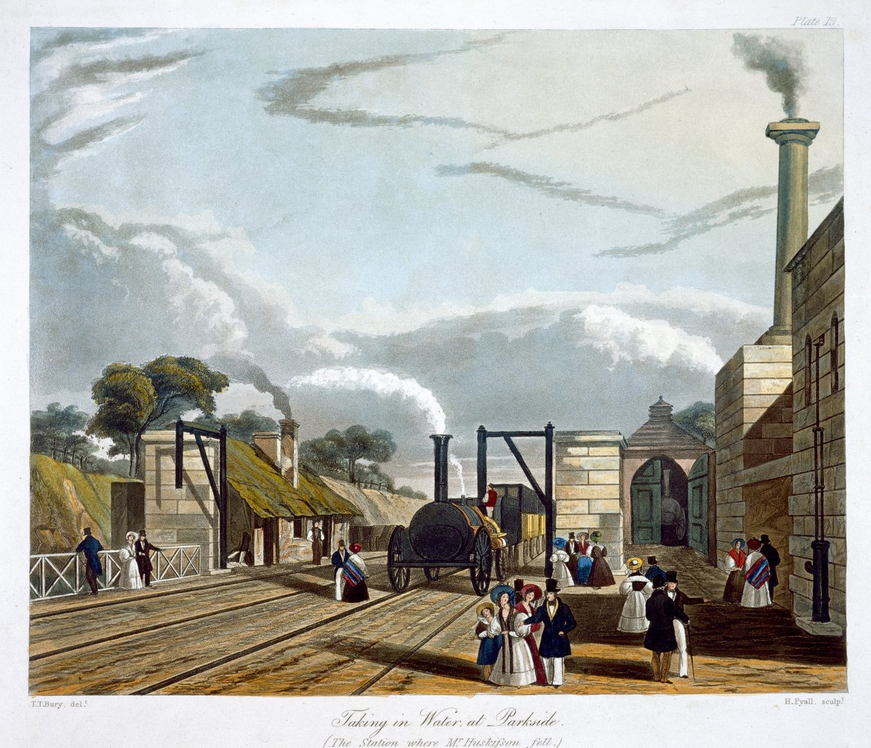 Water Innemen bij Parkside, Liverpool en Manchester Spoorweg, 1833 door Henry Pyall
