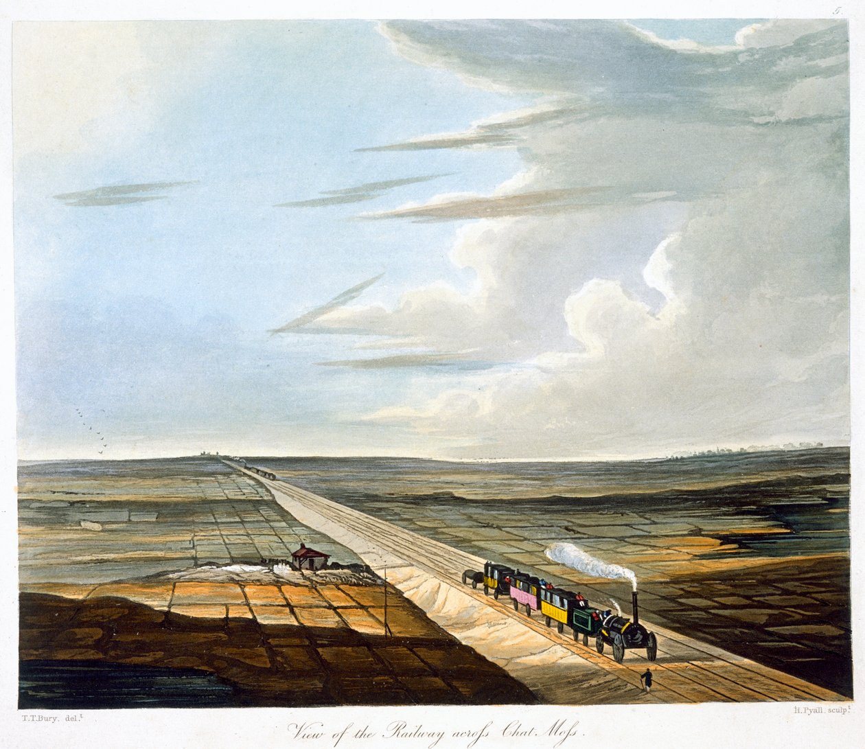 Uitzicht op de spoorweg over Chat Moss, Liverpool en Manchester Railway door Henry Pyall