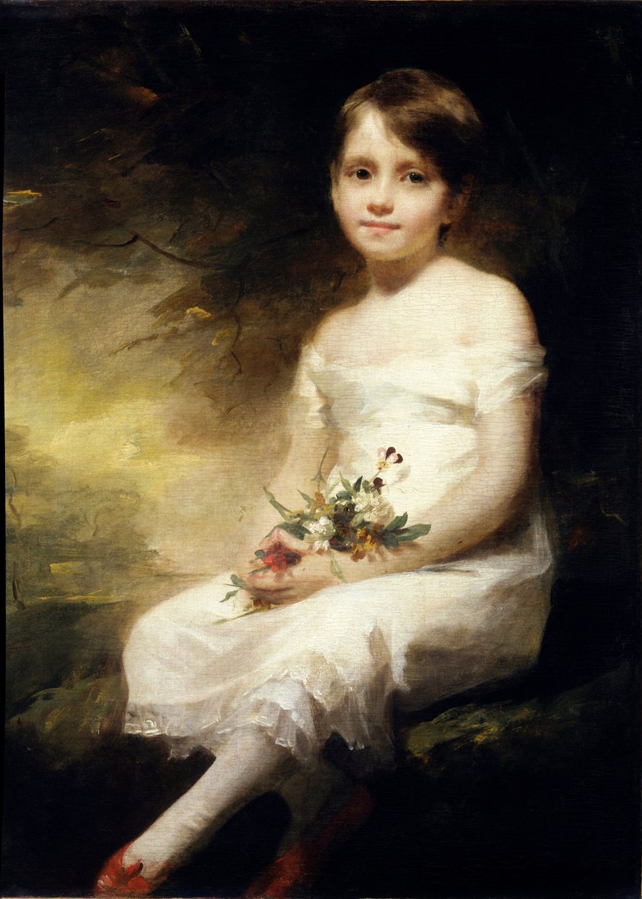 Portret van Nancy Graham of klein meisje met bloemen door Henry Raeburn