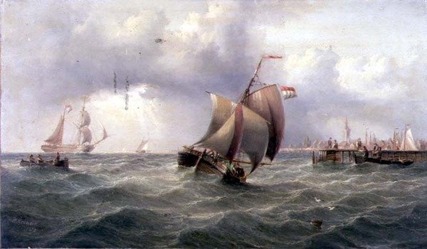 Een Nederlandse Pink bij een Steiger door Henry Redmore