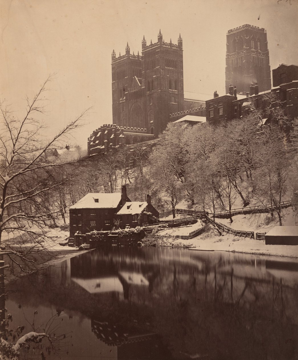 Durham Cathedral in de winter,c. 1857 (foto) door Henry Reverend Holden
