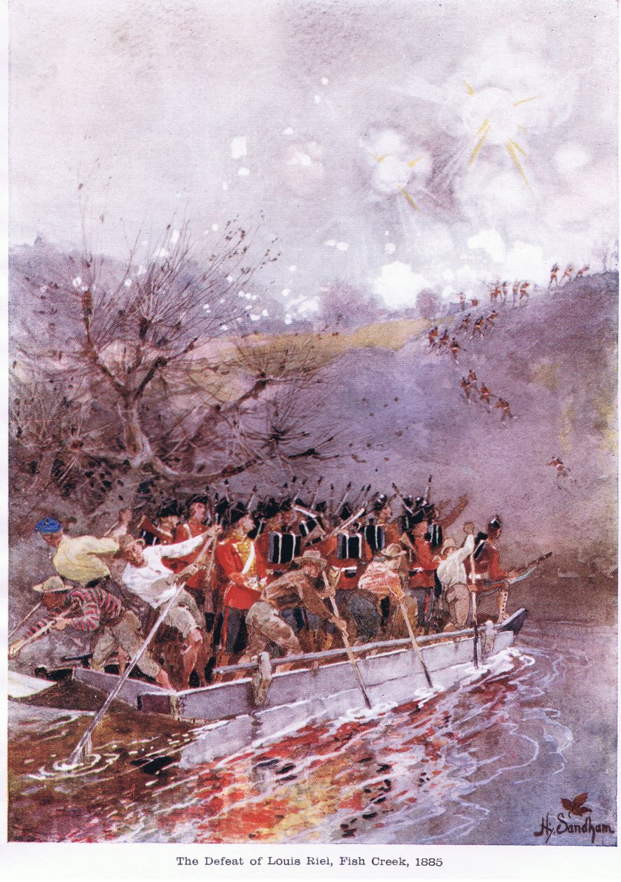 De nederlaag van Louis Riel, Fish Creek, 1885, ca. 1920 door Henry Sandham