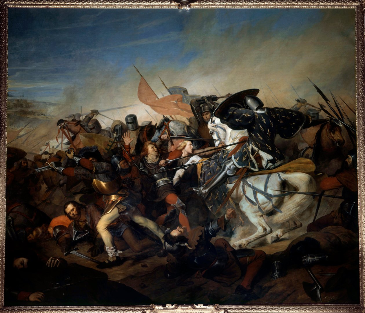 Zicht op de Slag bij Kassel op 23/08/1328, overwinning van Filips VI van Valois op het Vlaamse leger door Henry Scheffer