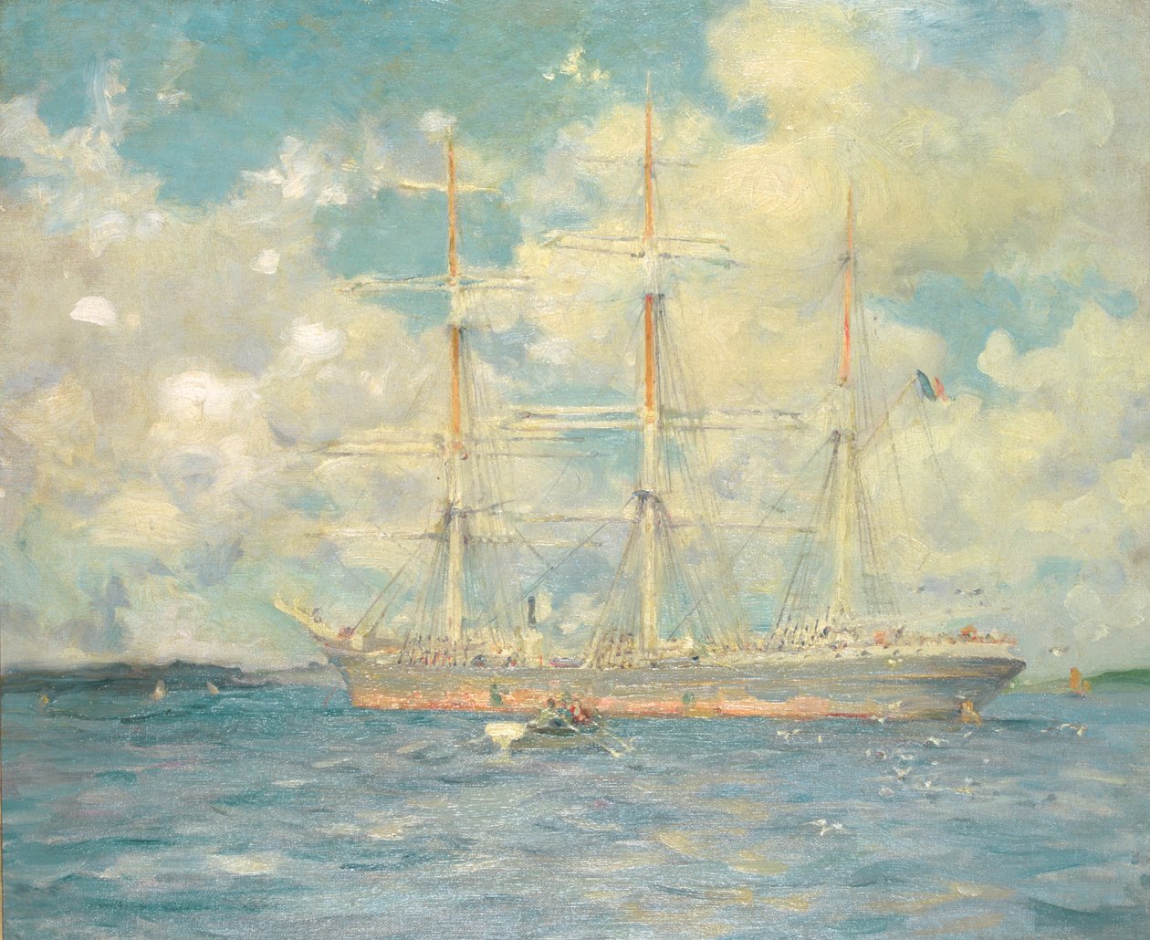 Een Franse Bark in Falmouth Bay, 1902 door Henry Scott Tuke