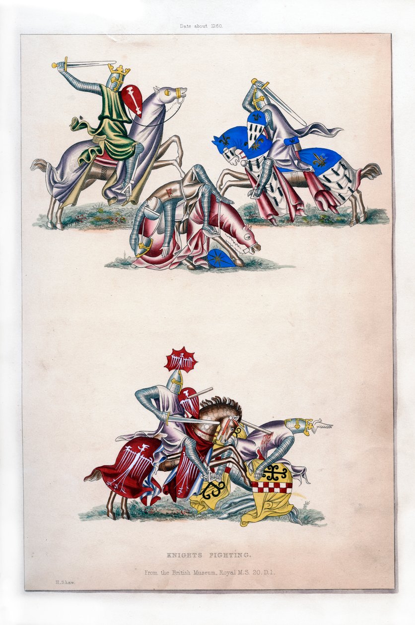 Ridders vechten, ca. 1260, 1843 door Henry Shaw