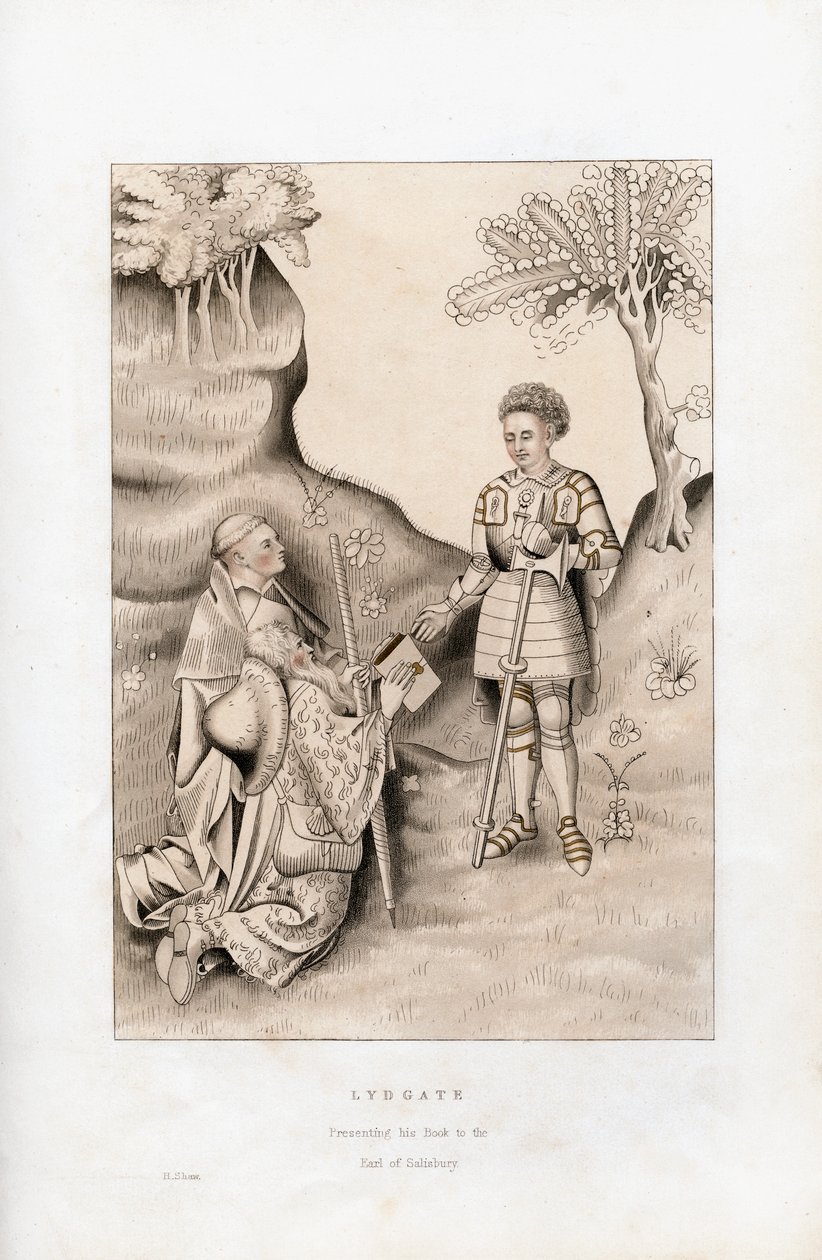 Lydgate presenteert zijn boek aan de Graaf van Salisbury, 1426 door Henry Shaw