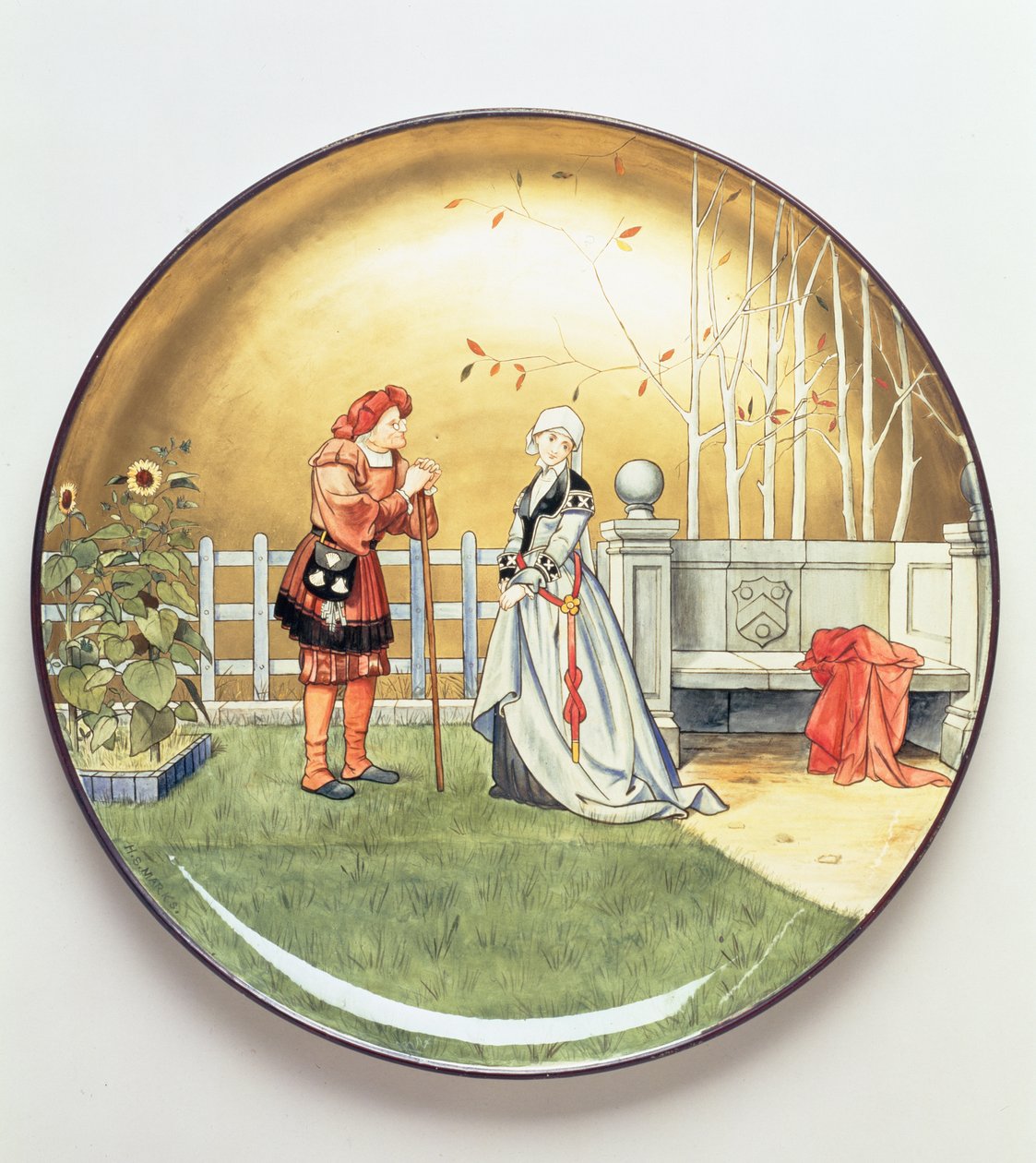 De Zesde Levensfase van de Mens, een Illustratie van Shakespeares De Zeven Leeftijden van de Mens, Oplaadplaat door Mintons Art Pottery Studio, 1873 door Henry Stacey Marks