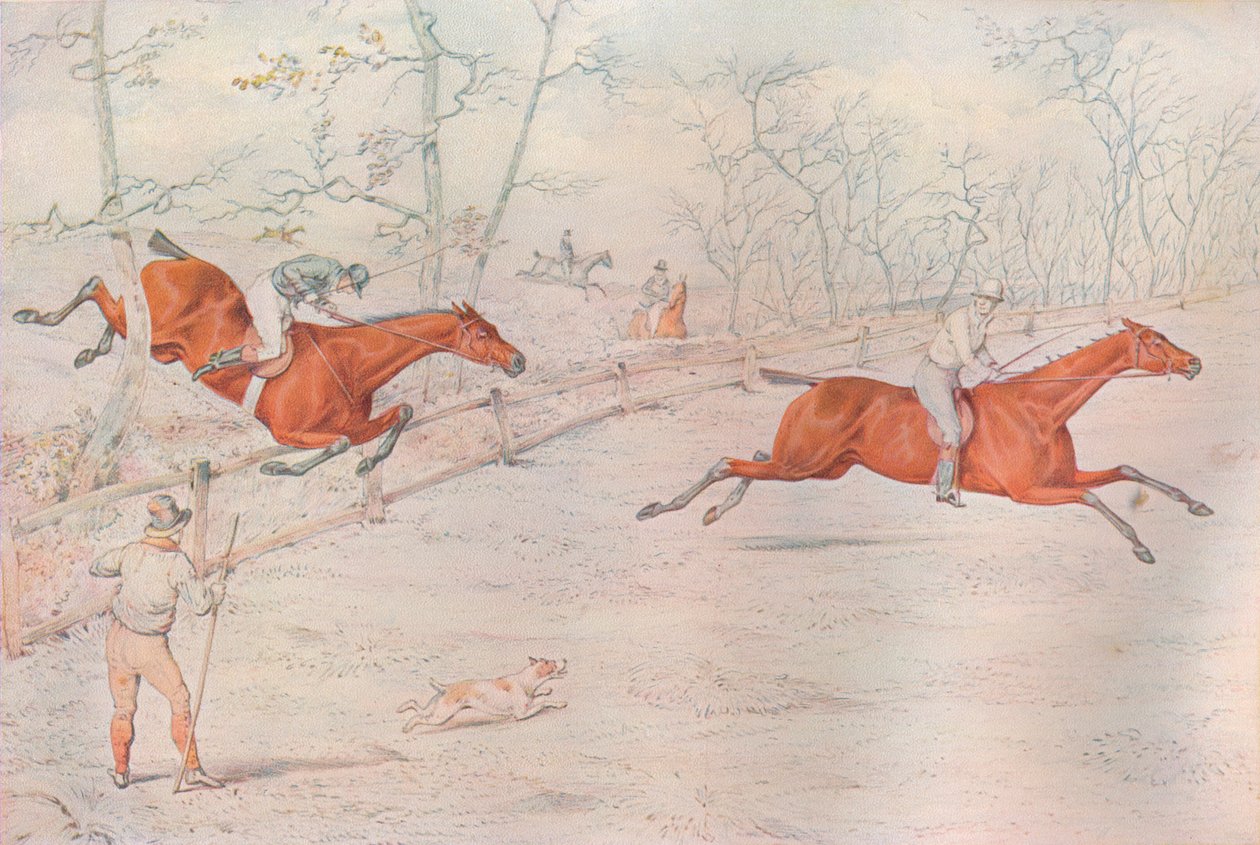 Een steeplechase: Over een sterke stierenhek. Neergehaald voor honderd!, 1927 door Henry Thomas Alken