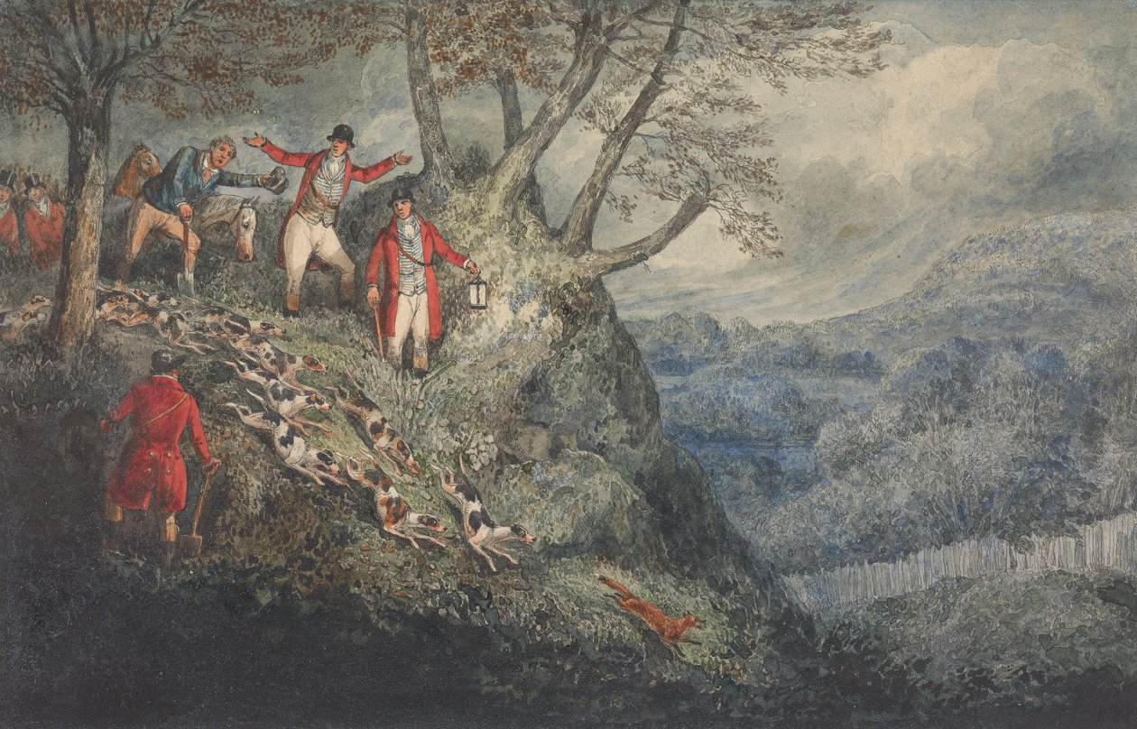 Een illustratie van C.J. Apperley (‘Nimrod’), „The Life of a Sportsman“: ‘Een nachtelijk tafereel met Sir Thomas Mostyn’ door Henry Thomas Alken