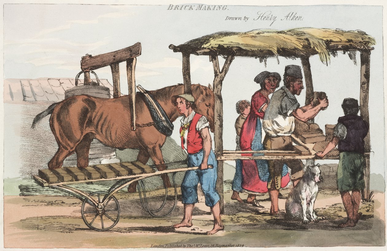 Baksteenproductie, uitgegeven door Thomas Mclean van Haymarket, 1824 door Henry Thomas Alken