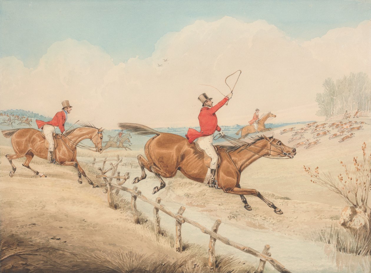 Over een lage rail en een beekje springen door Henry Thomas Alken