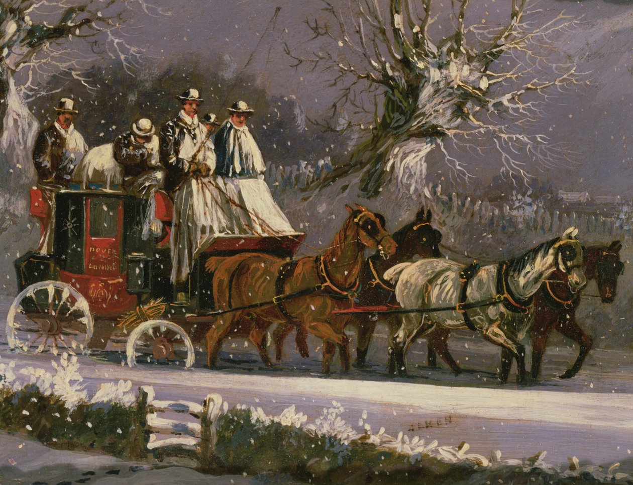 Londen naar Dover koets in de sneeuw door Henry Thomas Alken
