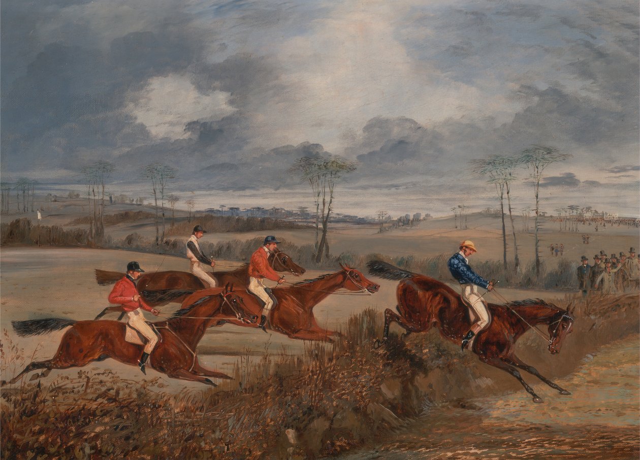 Scènes van een steeplechase: Over een heg springen, ca. 1845 door Henry Thomas Alken