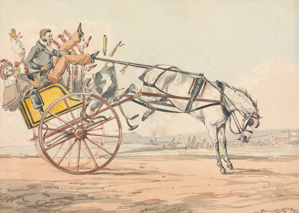 „Sportieve ontdekkingen, of de ellende van het mennen...“ U ontdekt dat de teugels onder zijn staart zitten door Henry Thomas Alken