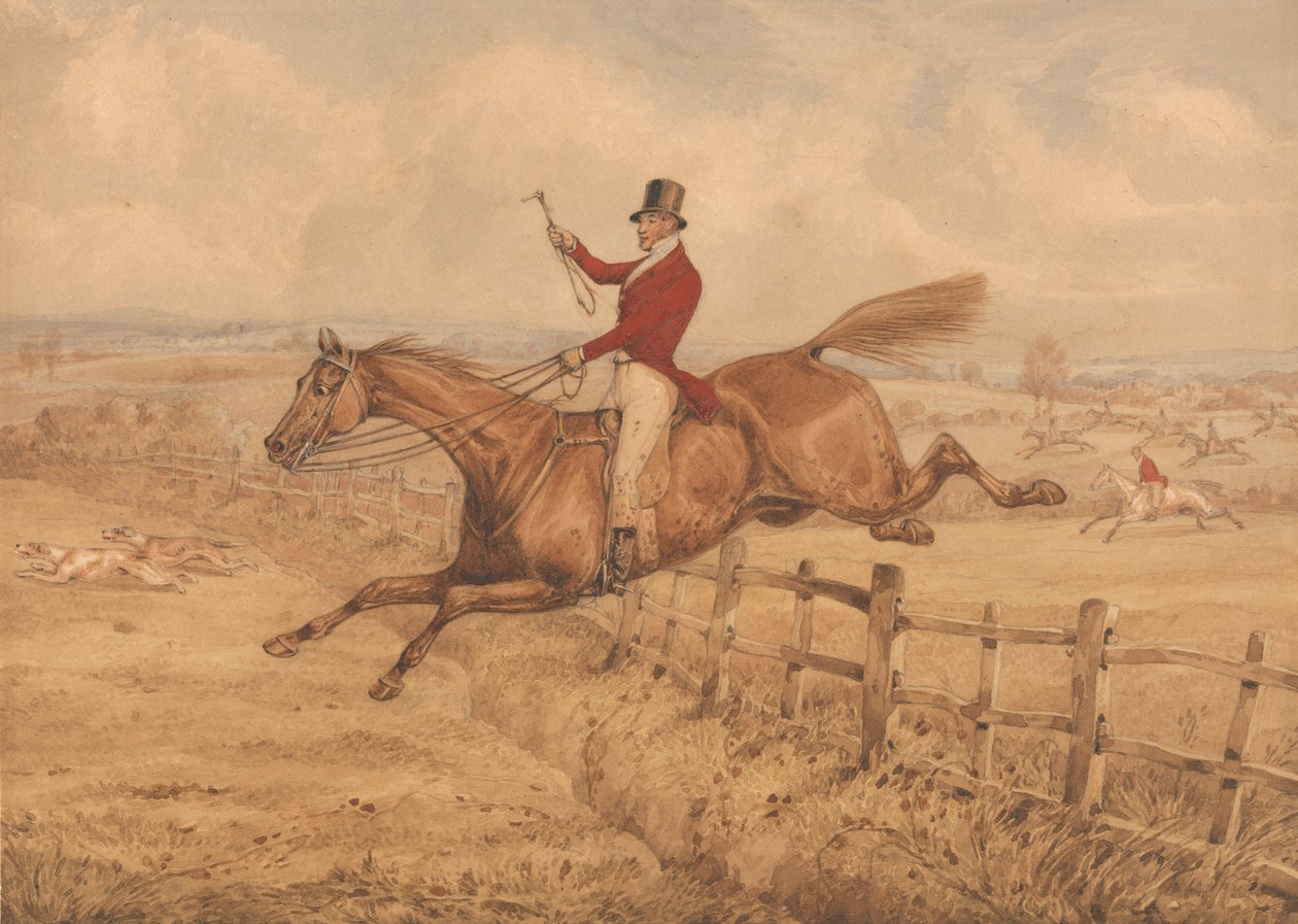 Een vlucht rails toppen en goed in het volgende veld komen door Henry Thomas Alken