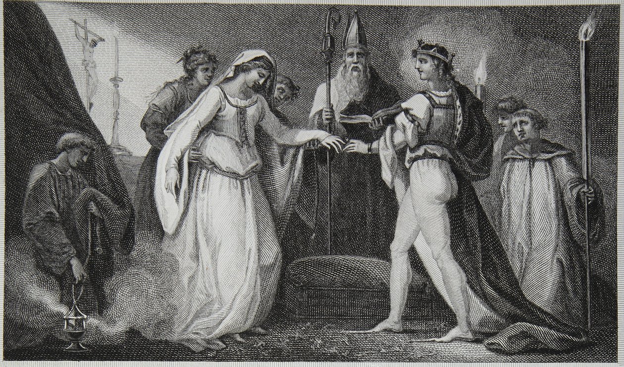 Huwelijk van Hendrik de Eerste, gegraveerd door Delatre, illustratie uit David Hume