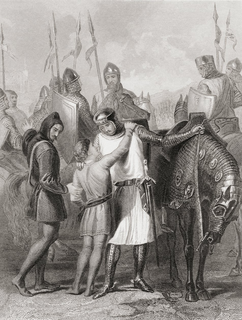 Richard, Graaf van Pembroke, neemt afscheid van zijn broer voordat hij naar Ierland vertrekt in 1169, uit 