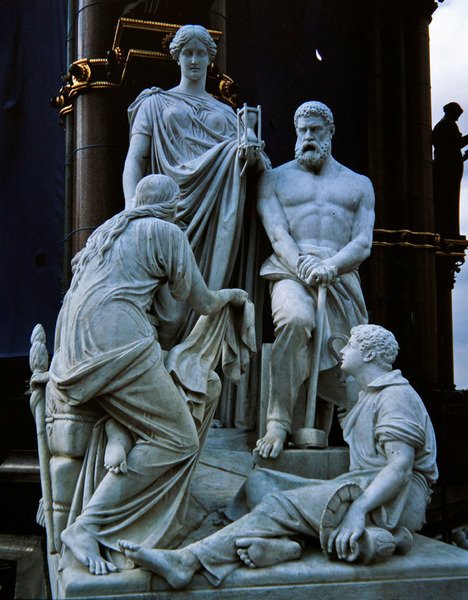 Fabrikanten, beeldengroep van het Albert Memorial, voltooid in 1876 door Henry Weekes