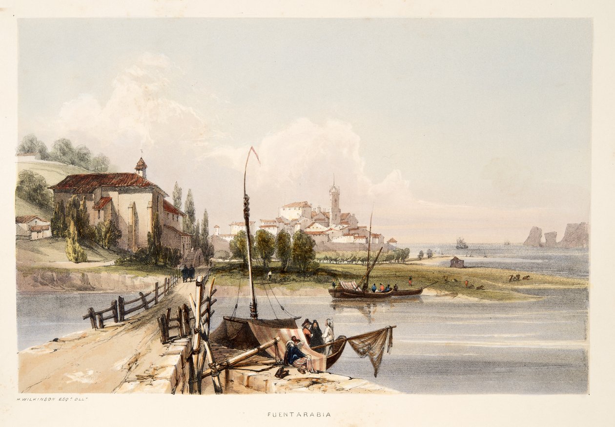 Fontarabia, met het klooster en de Brug van Capauchinos, uit Schetsen van landschappen in de Baskische provincies van Spanje, met een selectie van nationale muziek, uitgegeven 1838 door Henry Wilkinson