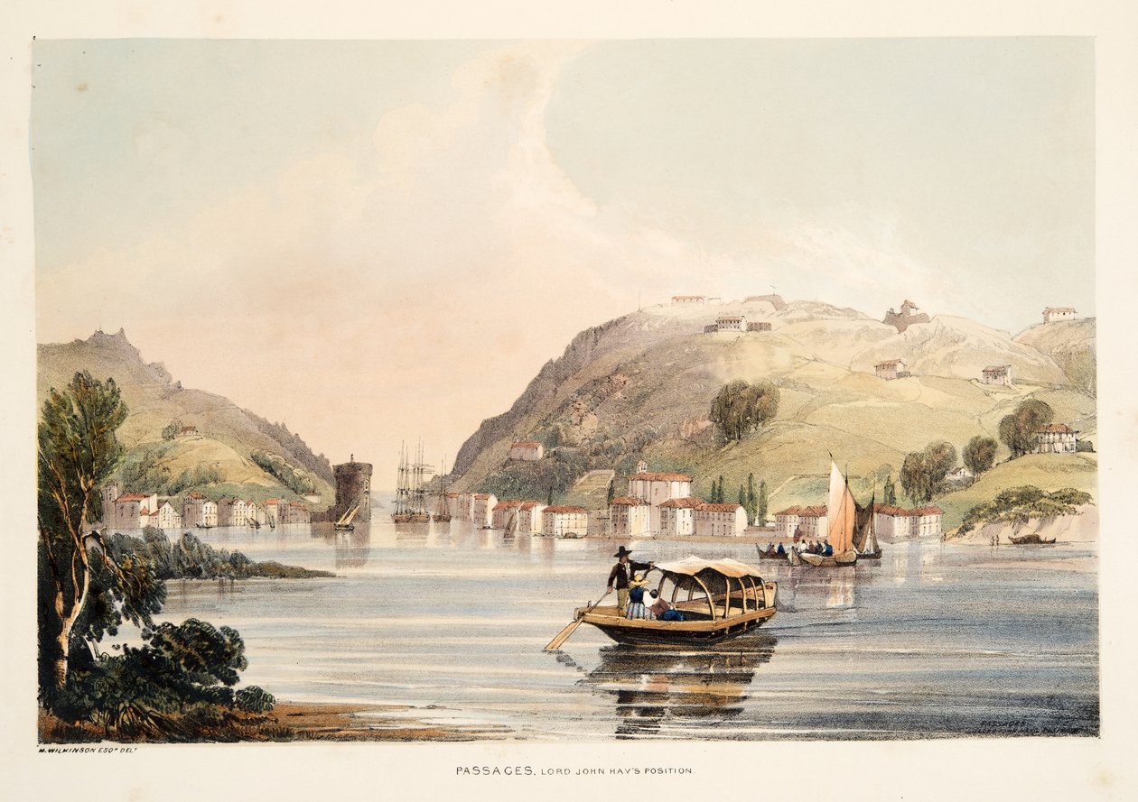 Positie van Lord John Hay, bij Passages, uit Schetsen van landschappen in de Baskische provincies van Spanje, met een selectie van nationale muziek, uitgegeven 1838 door Henry Wilkinson