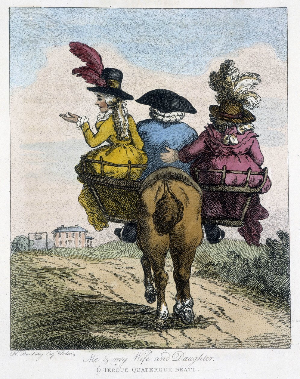 Ik met mijn vrouw en dochter - in Caricatures anglaise sur les manners de riding a horse, ill. door H. W. Bunbury, ed. John Stockdale door Henry William Bunbury