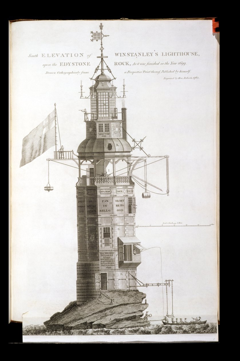 Edystone vuurtoren gegraveerd door Henry Roberts (fl.1762), 1762 door Henry Winstanley