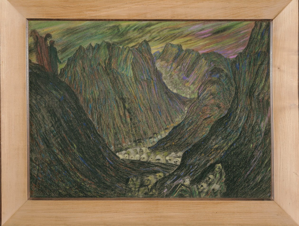 Dante et Virgile aux enfers - Dante en Vergilius in Inferno: Processie van de verdoemden in gouden loden soutane ... (pastel) door Henry De Groux