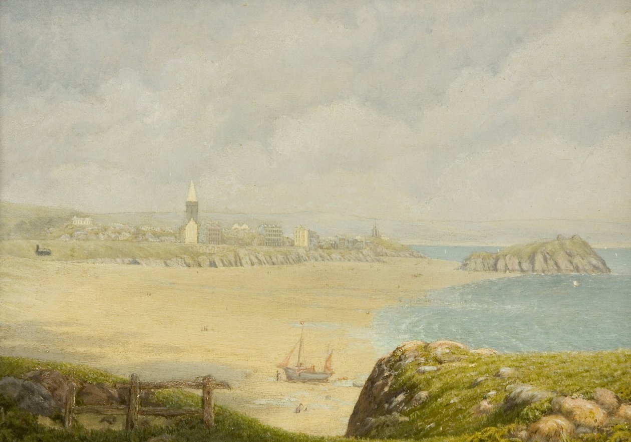 Tenby, het strand (Olieverf op doek) door Herbert Isambard Owen